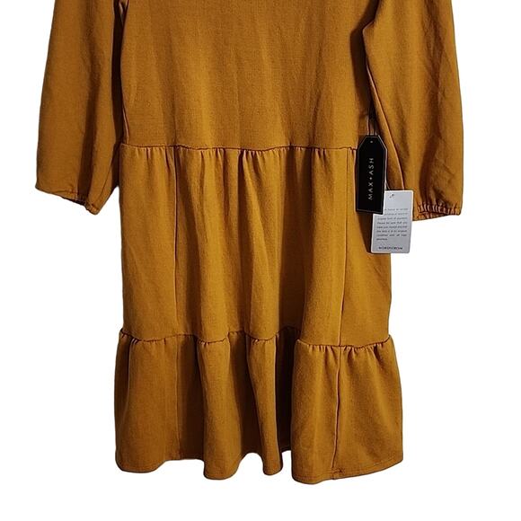 Max +Ash Mustard Yellow/Goldenrod Tiered Dress, NWT, Small - Picture 3 of 7